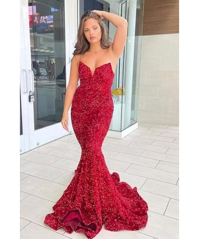 Sequin Mermaid Prom Dresses Sparkly Long V Neck Bodycon Backless Formal Evening Party Gown for Women Dusty Rose $27.30 Dresses