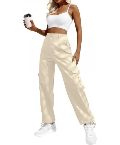 Women's High Waisted Cargo Pants Travel Y2K Streetwear Baggy Stretchy Pants with 6 Pockets Drawstring Ankle Cuffs Beige $17.8...