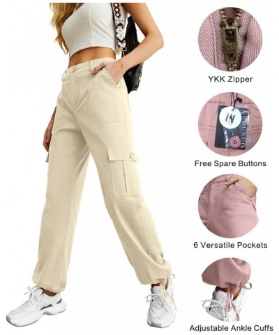 Women's High Waisted Cargo Pants Travel Y2K Streetwear Baggy Stretchy Pants with 6 Pockets Drawstring Ankle Cuffs Beige $17.8...