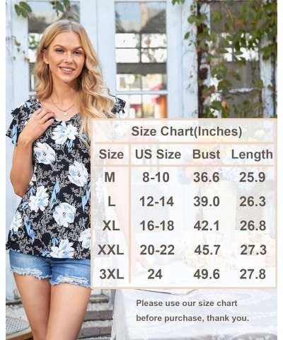 Womens Summer Tops Dressy Casual Flowy Ruffle Short Sleeve T Shirts V Neck Tunic Tops to Wear with Leggings Blue White Lily $...