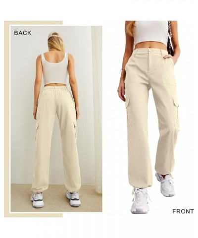 Women's High Waisted Cargo Pants Travel Y2K Streetwear Baggy Stretchy Pants with 6 Pockets Drawstring Ankle Cuffs Beige $17.8...