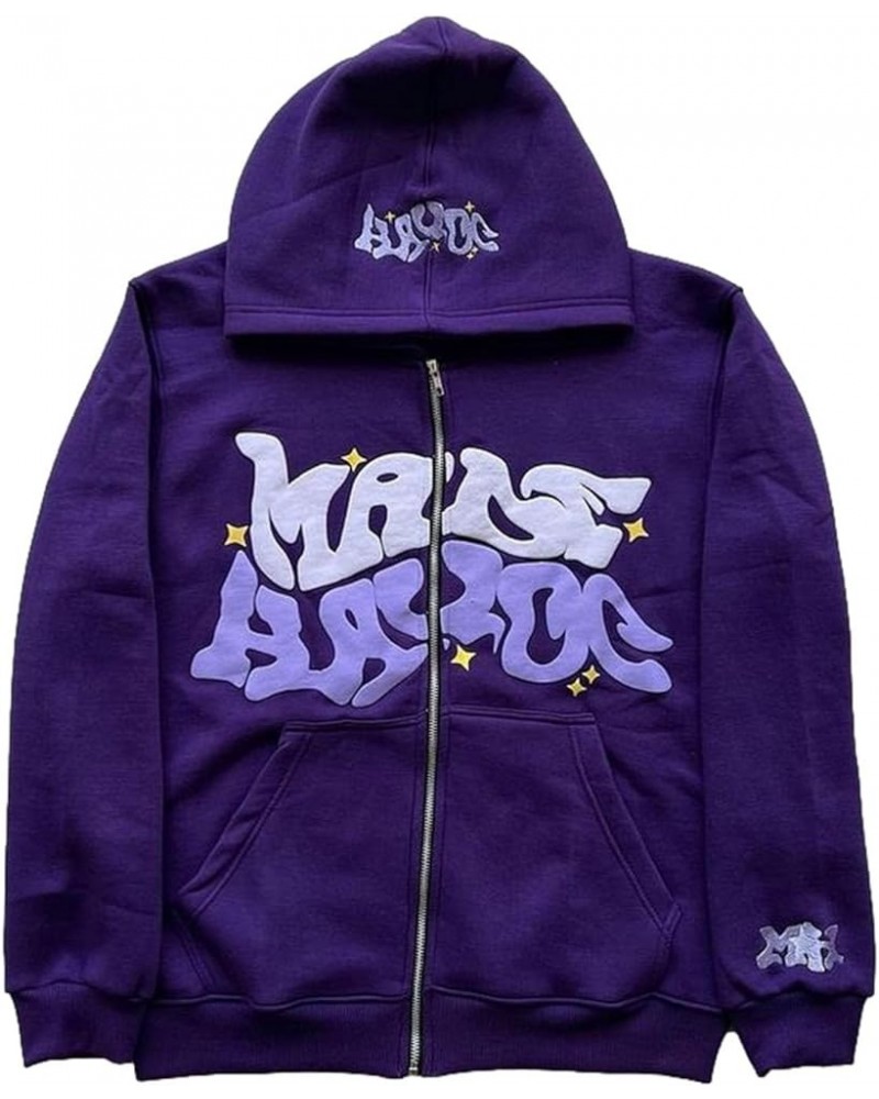 Women's Full Zip Up Hoodie Long Sleeve Hooded Sweatshirts Pockets Loose Jackets Letter Print Tops Hip Hop Streetwear Purple $...