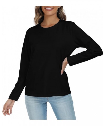 Women's Basic Crewneck Tee Long Sleeve Cotton Tops Loose Fit T-Shirt Black $8.69 Tops