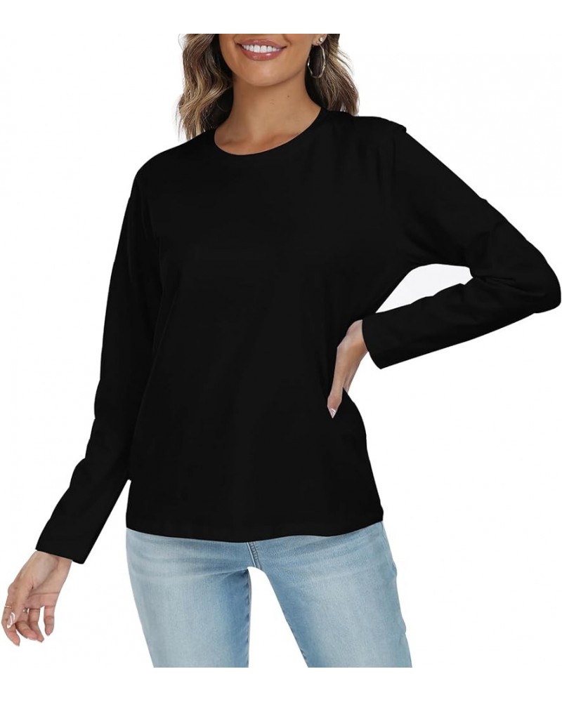 Women's Basic Crewneck Tee Long Sleeve Cotton Tops Loose Fit T-Shirt Black $8.69 Tops