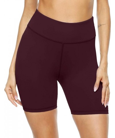 Women's High Waist Print Workout Yoga Shorts with 2 Hidden Pockets, Non See-Through Tummy Control Athletic Shorts Wine Red $1...