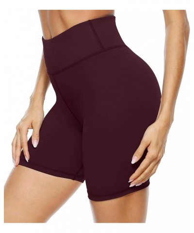 Women's High Waist Print Workout Yoga Shorts with 2 Hidden Pockets, Non See-Through Tummy Control Athletic Shorts Wine Red $1...