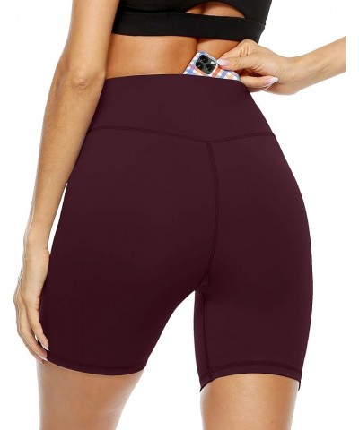 Women's High Waist Print Workout Yoga Shorts with 2 Hidden Pockets, Non See-Through Tummy Control Athletic Shorts Wine Red $1...