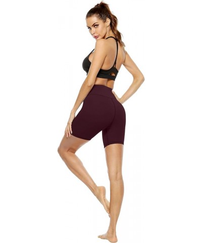 Women's High Waist Print Workout Yoga Shorts with 2 Hidden Pockets, Non See-Through Tummy Control Athletic Shorts Wine Red $1...