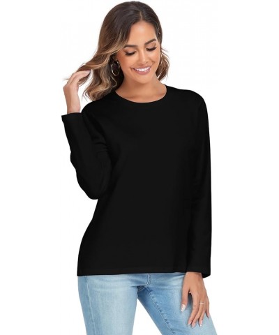 Women's Basic Crewneck Tee Long Sleeve Cotton Tops Loose Fit T-Shirt Black $8.69 Tops