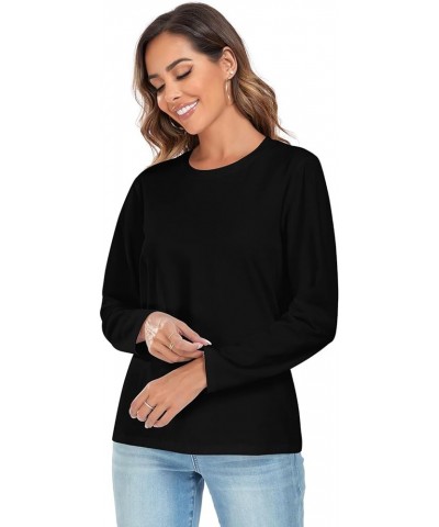 Women's Basic Crewneck Tee Long Sleeve Cotton Tops Loose Fit T-Shirt Black $8.69 Tops