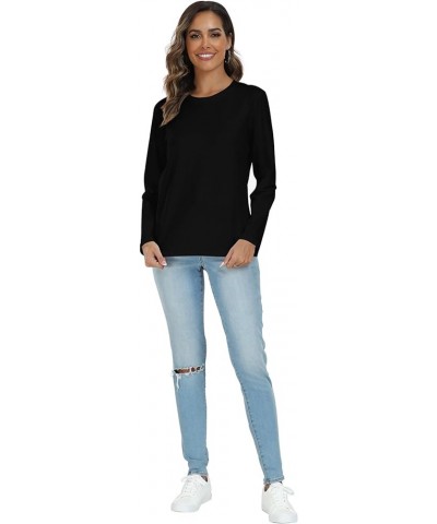 Women's Basic Crewneck Tee Long Sleeve Cotton Tops Loose Fit T-Shirt Black $8.69 Tops