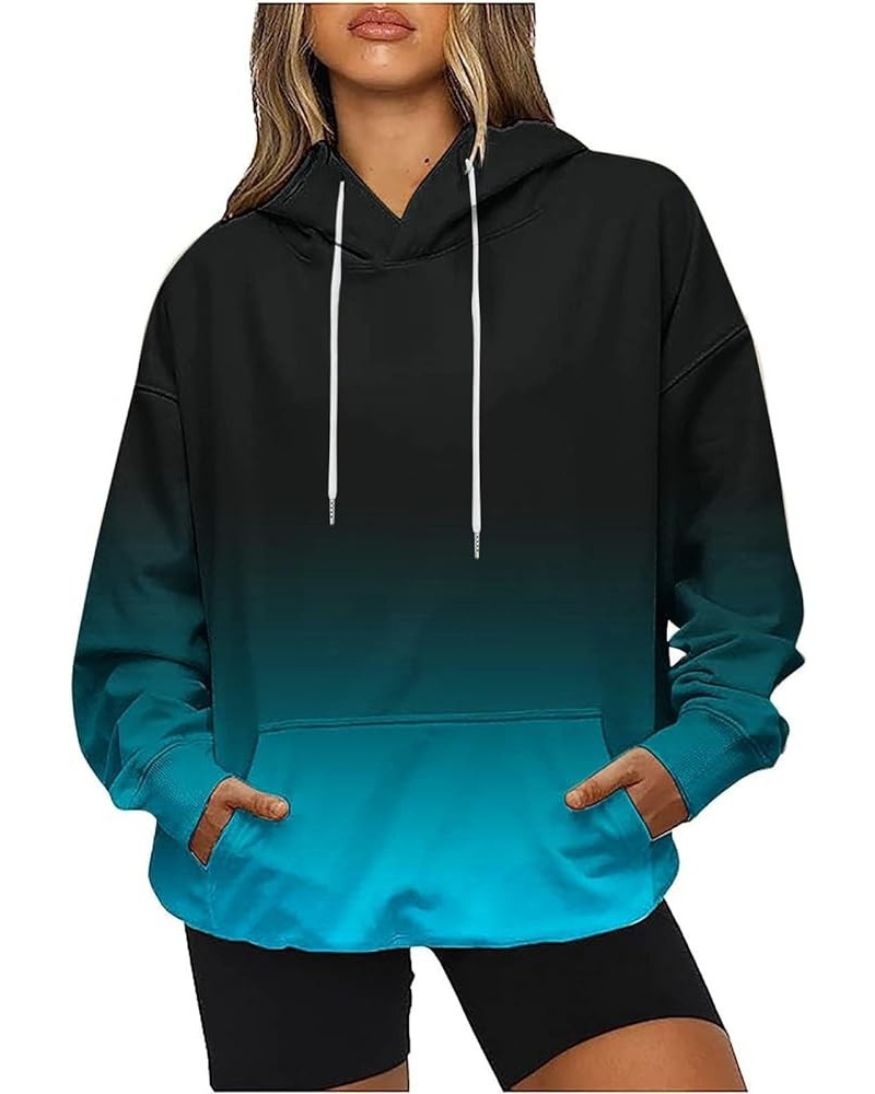 Fall Sweatshirts for Women Loose Drawstring Fade Color Pullover Hoodies Y2k Teen Girls Fleece Hoodies With Pocket A-sky Blue ...