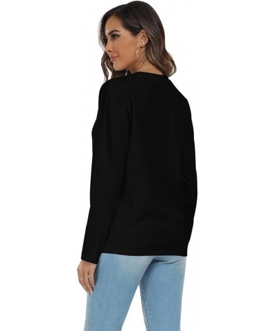 Women's Basic Crewneck Tee Long Sleeve Cotton Tops Loose Fit T-Shirt Black $8.69 Tops