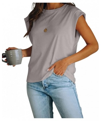 Women's Cap Sleeve Tank Top Crew Neck T Shirts Loose Fit Basic Summer Casual Tee Tops Grey $11.25 Tanks