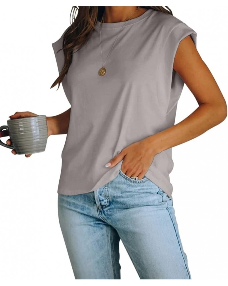 Women's Cap Sleeve Tank Top Crew Neck T Shirts Loose Fit Basic Summer Casual Tee Tops Grey $11.25 Tanks