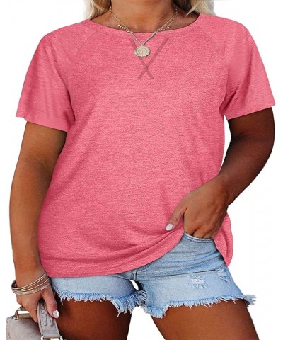 Women's Plus Size Raglan Crewneck Tee Shirt Color Block Short Sleeve Tunic T-Shirt Casual Loose Blouses Tops 1-pink $10.33 T-...