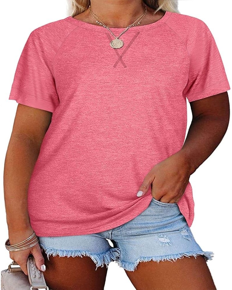 Women's Plus Size Raglan Crewneck Tee Shirt Color Block Short Sleeve Tunic T-Shirt Casual Loose Blouses Tops 1-pink $10.33 T-...