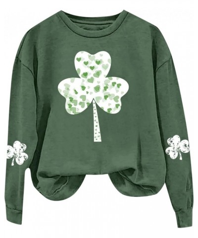 Fitness Sweater Women St Patrick Day Green Four Leaf Graphic Print Round Neck Long Sleeve Quilted Snap Pullover Grey $13.80 O...