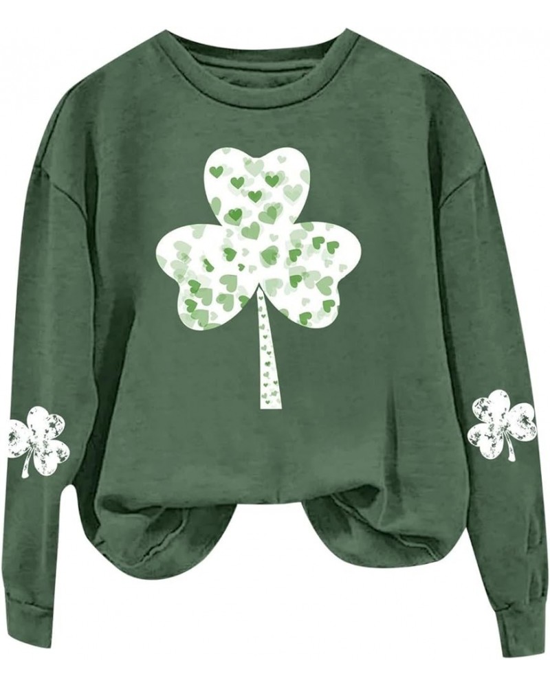 Fitness Sweater Women St Patrick Day Green Four Leaf Graphic Print Round Neck Long Sleeve Quilted Snap Pullover Grey $13.80 O...