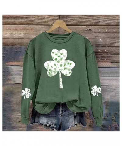 Fitness Sweater Women St Patrick Day Green Four Leaf Graphic Print Round Neck Long Sleeve Quilted Snap Pullover Grey $13.80 O...