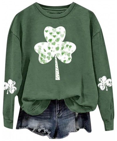 Fitness Sweater Women St Patrick Day Green Four Leaf Graphic Print Round Neck Long Sleeve Quilted Snap Pullover Grey $13.80 O...