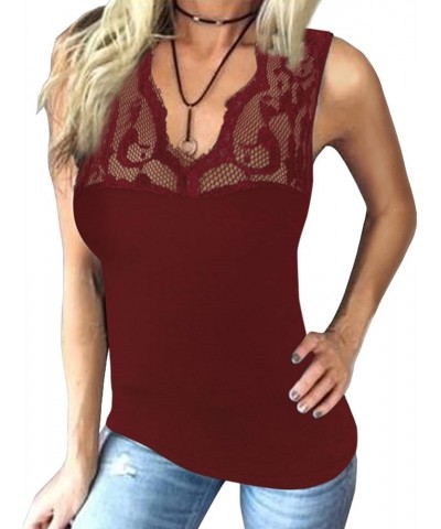 Women Camis Shirts Tanks Top Basic Sexy V Neck Sleeveless Sliming Lace Details Vest Aa-burgundy $11.87 Tops