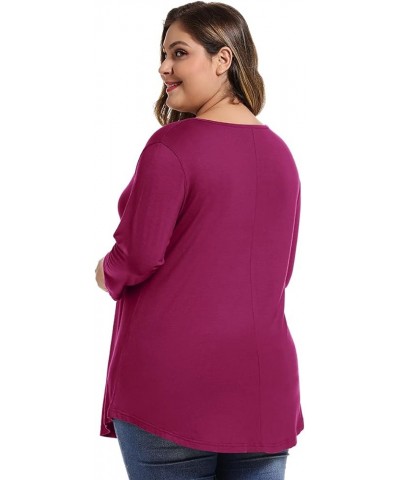 Womens Plus Size 3/4 Sleeve Casual Loose Keyhole Sexy Tunic Tops Basic Tee Shirts Fushia $13.24 Tops