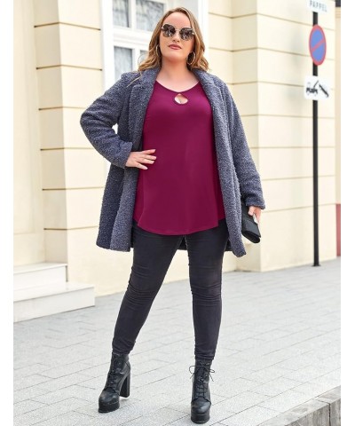 Womens Plus Size 3/4 Sleeve Casual Loose Keyhole Sexy Tunic Tops Basic Tee Shirts Fushia $13.24 Tops