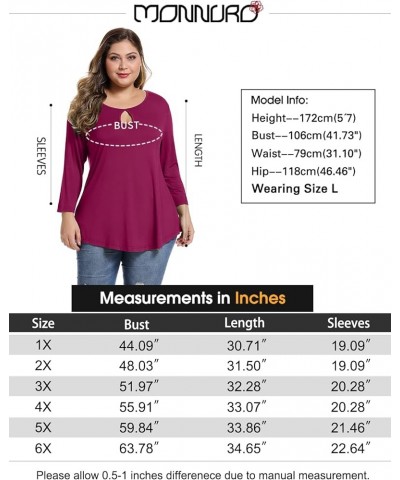 Womens Plus Size 3/4 Sleeve Casual Loose Keyhole Sexy Tunic Tops Basic Tee Shirts Fushia $13.24 Tops