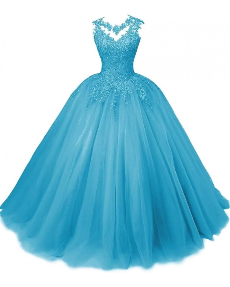 Women's Halter Ball Gowns Lace Appliques 3D Floral Quinceanera Dresses Long Prom Gowns for Sweet 16 Dresses Blue $41.80 Dresses