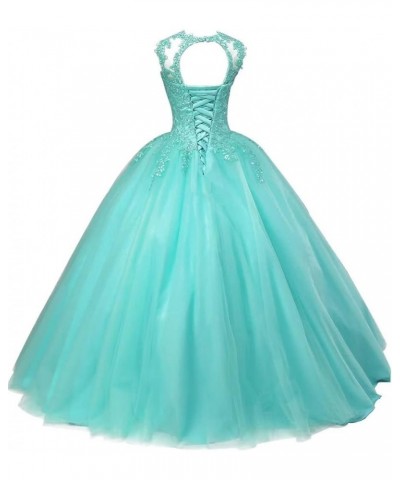 Women's Halter Ball Gowns Lace Appliques 3D Floral Quinceanera Dresses Long Prom Gowns for Sweet 16 Dresses Blue $41.80 Dresses