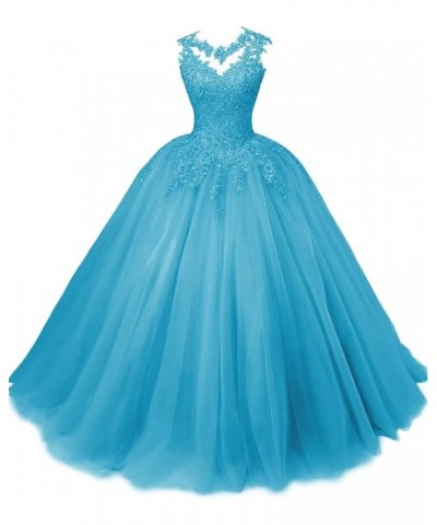 Women's Halter Ball Gowns Lace Appliques 3D Floral Quinceanera Dresses Long Prom Gowns for Sweet 16 Dresses Blue $41.80 Dresses