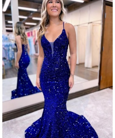 Sparkly Sequin Prom Dresses Long for Teens with Slit V Neck Mermaid Evening Party Gowns 2024 VS034 B Gold $25.42 Dresses