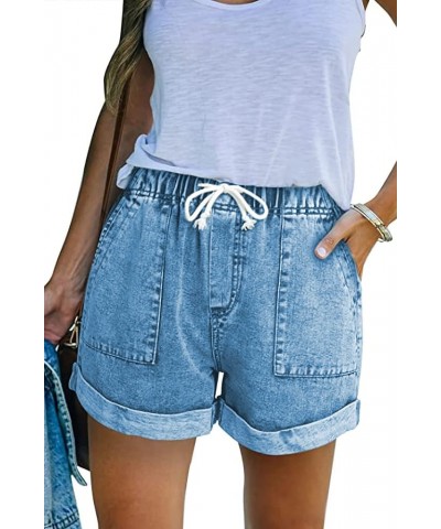 Women Casual Shorts Drawstring Comfy Elastic Waist Shorts Summer Pull On Short with Pockets(S-2XL) D9-sky Blue $17.81 Shorts