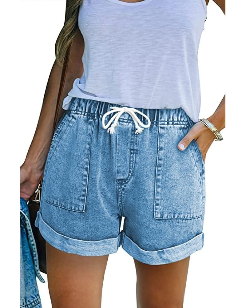 Women Casual Shorts Drawstring Comfy Elastic Waist Shorts Summer Pull On Short with Pockets(S-2XL) D9-sky Blue $17.81 Shorts