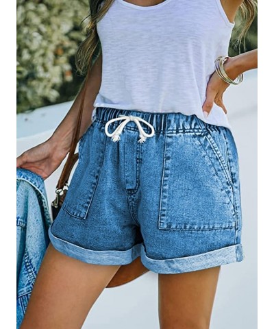 Women Casual Shorts Drawstring Comfy Elastic Waist Shorts Summer Pull On Short with Pockets(S-2XL) D9-sky Blue $17.81 Shorts