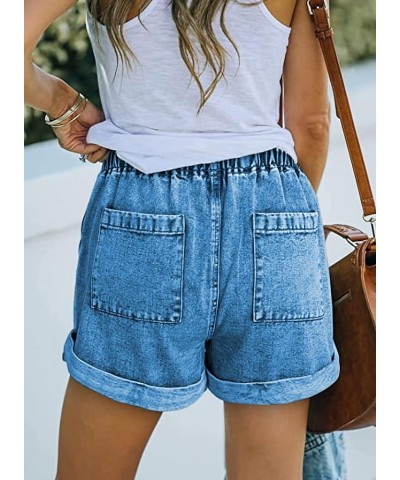 Women Casual Shorts Drawstring Comfy Elastic Waist Shorts Summer Pull On Short with Pockets(S-2XL) D9-sky Blue $17.81 Shorts