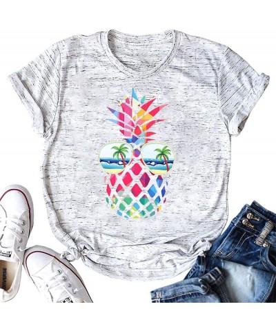 Women Pineapple Sunglasses Beach Shirts Summer Hawaiian Graphic Tee Tops Casual Short Sleeve Vacation T Shirt Blouse White-1 ...