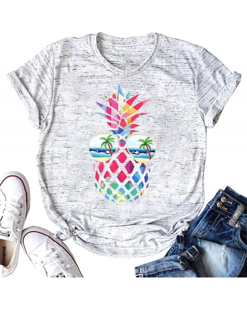 Women Pineapple Sunglasses Beach Shirts Summer Hawaiian Graphic Tee Tops Casual Short Sleeve Vacation T Shirt Blouse White-1 ...