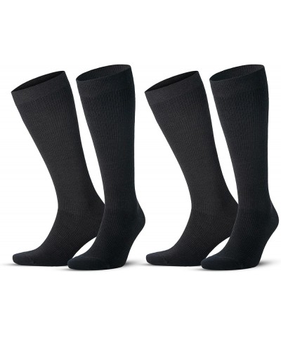 Unisex Black Merino Wool Graduated Compression Socks, 15-20 mmHg Thermal Travel Knee High Socks for Men & Women Black - 2 Pai...