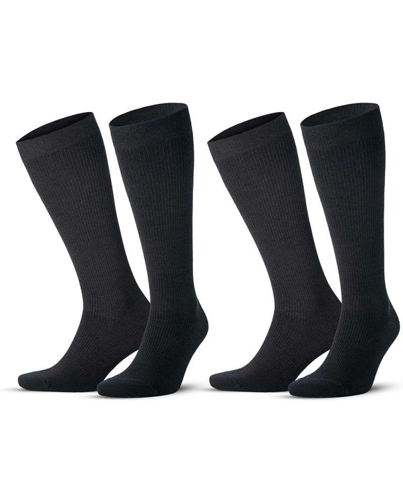 Unisex Black Merino Wool Graduated Compression Socks, 15-20 mmHg Thermal Travel Knee High Socks for Men & Women Black - 2 Pai...