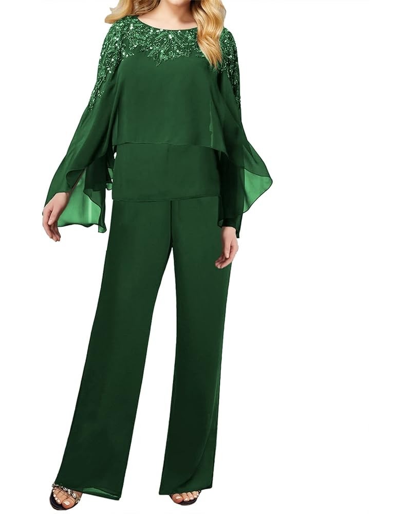 Mother of The Bride Pantsuits for Wedding - Long Chiffon Pantsuits Outfit Green $47.94 Others