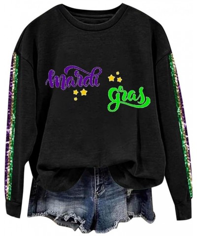 YUAEEEN Mardi Gras Outfit for Women Oversized Tee Fancy Blouses Carnival Holiday Outfit Short Sleeve & Crew Neck Tops 87 Blac...