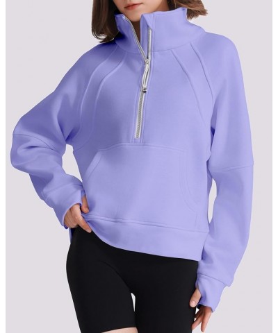 Womens Fleece Lined Half Zip Pullover Cotton Winter Warm Scuba Sweatshirt for Women with Thumbhole Pocket Collar 01 Lavender ...