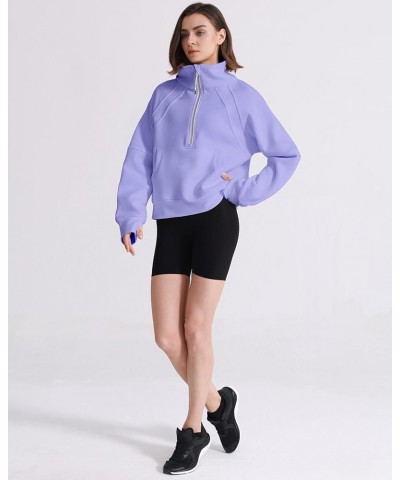 Womens Fleece Lined Half Zip Pullover Cotton Winter Warm Scuba Sweatshirt for Women with Thumbhole Pocket Collar 01 Lavender ...