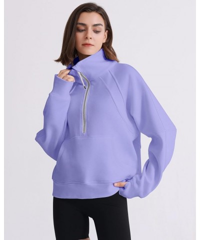 Womens Fleece Lined Half Zip Pullover Cotton Winter Warm Scuba Sweatshirt for Women with Thumbhole Pocket Collar 01 Lavender ...