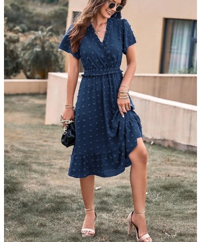 Elegant Short Sleeve V Neck Swiss Dot Midi Summer Dresses for Women 2023 Boho Ruffle Long Dresses Ruffle Cocktail Dress Solid...