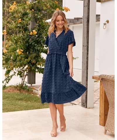 Elegant Short Sleeve V Neck Swiss Dot Midi Summer Dresses for Women 2023 Boho Ruffle Long Dresses Ruffle Cocktail Dress Solid...