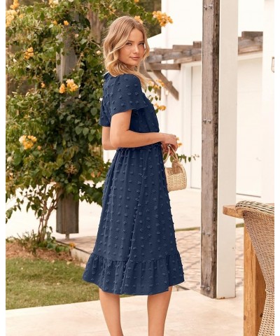 Elegant Short Sleeve V Neck Swiss Dot Midi Summer Dresses for Women 2023 Boho Ruffle Long Dresses Ruffle Cocktail Dress Solid...