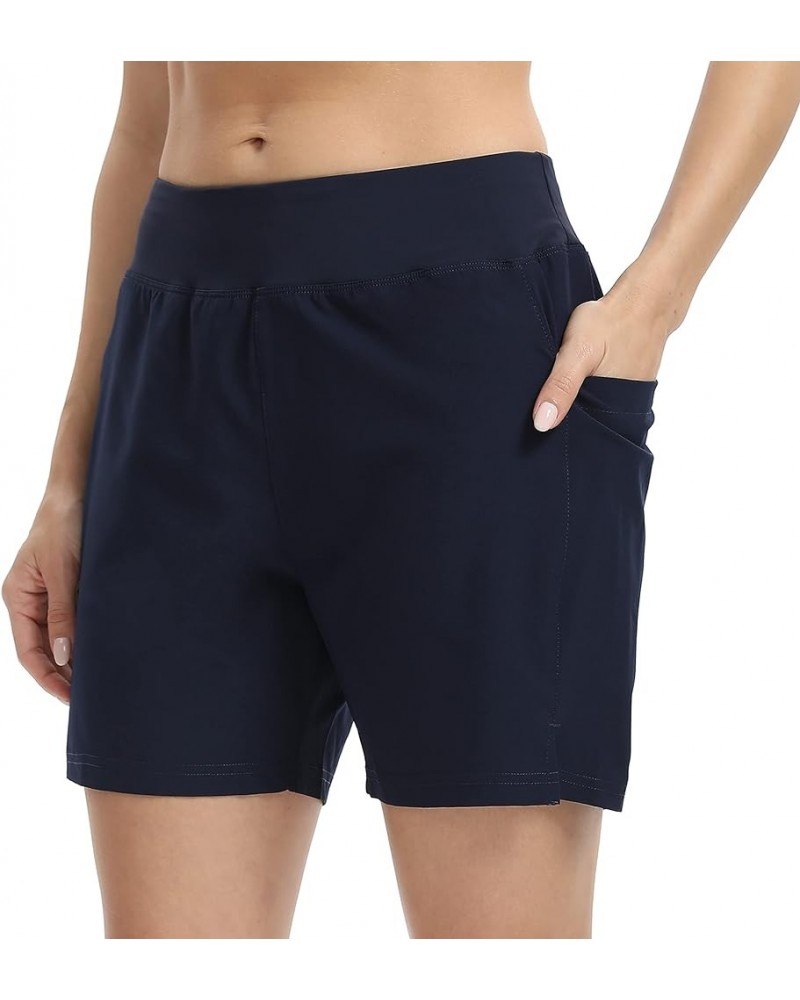 Women's Swim Boardshorts Tankini Boyshorts Beach Bottom Swimsuit Built in Briefs Woven-navy $13.50 Swimsuits